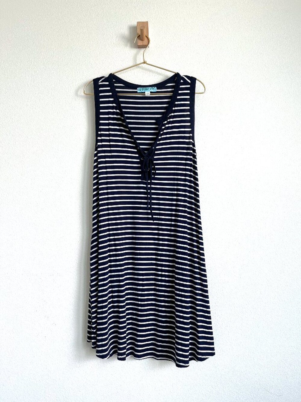 Dina Be Nautical Navy & White Striped Tie Front Dress - Sleeveless Swing - S
